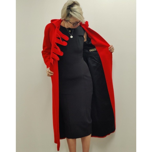 Ultra Rare 90s Vintage RED Stephen Sprouse wool Coat Sz 6 - Picture 5 of 12